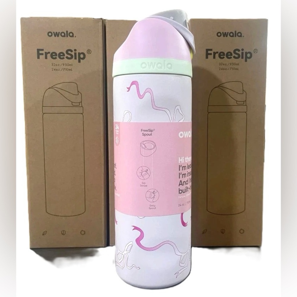Owala pink Ribbon free sip 32oz water bottle with straw NIB